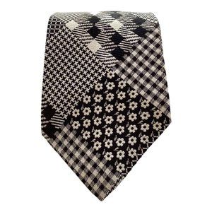 BOLGHERI Black & White Multipattern Silk Tie Made In Italy 57"-3".3/4 EX COND